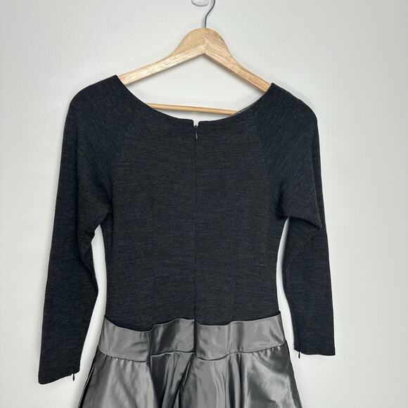 Rickie Freeman Teri Jon Wool Fit and Flare Bow Taffeta Dress | Gray Silver |SZ 2 - Picture 6 of 10